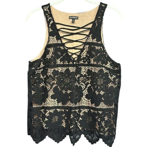 Express Lace Overlay Top - Black Size Medium - Picture 1 of 6